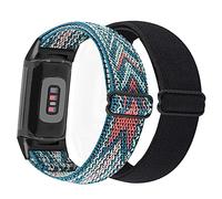 Abanen - Paquete de 2 bandas elásticas para Fitbit Charge 6 / Charge 5, correa elástica de nailon suave para bordar, transpirable, con cierre ajustable para Charge 5 Advanced Tracker, 5.12-8.67 inches