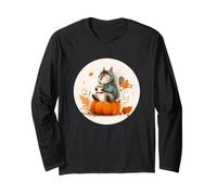 Abanico de Ardilla otoñal con suéter para Calabaza y Hojas de otoño Manga Larga
