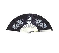 Abanico de Artes Marciales Ligero Tai Chi con Estampado dragón Doble, Abanico Plegable Acero Inoxidable nervaduras, Accesorio Rendimiento para Actuaciones EscéNicas Fiestas Decoraciones(Black)