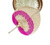 Abanico de bambú tejido a mano, Heart Shaped Straw Bamboo Woven Fan Multicolor Summer Cooler Home Decor Pendants(Color 12)