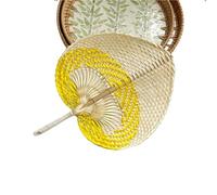Abanico de bambú tejido a mano, Heart Shaped Straw Bamboo Woven Fan Multicolor Summer Cooler Home Decor Pendants(Color 10)