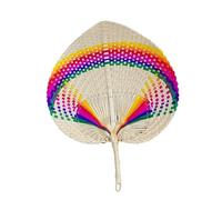 Abanico de bambú tejido a mano, Heart Shaped Straw Bamboo Woven Fan Multicolor Summer Cooler Home Decor Pendants(Color 3)