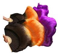 Abanico De Danza del Vientre Abanicos de danza del vientre seda Real, 1 par/1 pieza, teñida hecha a mano, abanico largo for , velo for abanicos la china, 24 colores(As picture-25,L-180x90cmReal Silk)