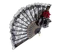 Abanico de decoración de plumas para mujer, plegable, de encaje, vintage, portátil, de verano, flores de rosa, para bailar, actuaciones de baile, disfraz de fiesta F
