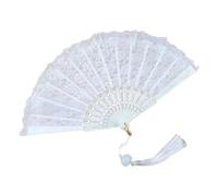 Abanico de Encaje Blanco Plegable para Novia con Bolsa de Seda - Abanicos para Baile y Verano