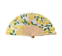 Abanico de Madera con Estampado de Limones o Cerezas, Abanico de Mano Plegable de Tela de 23CM para Actividades de Baile y Decoraciones para Fiestas en hogar, fácil de Transportar y portátil