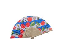 Abanico de Madera con Estampado de Limones o Cerezas, Abanico de Mano Plegable de Tela de 23CM para Actividades de Baile y Decoraciones para Fiestas en hogar, fácil de Transportar y portátil