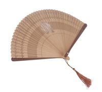 Abanico de Mano de bambú Portátil, Accesorios de Baile Exquisitos, Regalo de Boda para Actuaciones en Escenarios, Blanco, 7 Pulgadas, 1 Unidad (hueso de abanico marrón)