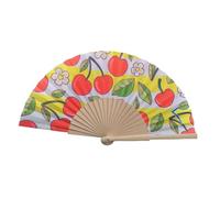 Abanico de Mano de Madera con Cerezas de limón español, Abanico Plegable de Tela de 7 Pulgadas para Baile y Uso en Fiestas, Pieza Decorativa, Mano de exhibición Interior