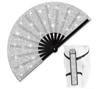 Abanico de mano plegable con purpurina con funda, grande de 35 x 65 cm, ventilador de fiesta brillante para Raves, festivales, clubes, eventos EDM, accesorio de refrigeración portátil ligero para