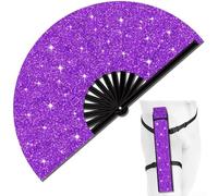 Abanico de mano plegable con purpurina con funda, grande de 35 x 65 cm, ventilador de fiesta brillante para Raves, festivales, clubes, eventos EDM, accesorio de refrigeración portátil ligero para