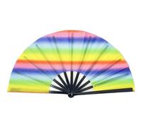 Abanico de mano plegable con purpurina de 10 pulgadas para Kung Fu Tai Chi, abanico grande de arcoíris degradado para festivales de música, rave, accesorio de rendimiento de costilla de plástico
