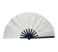 Abanico de mano plegable con purpurina de 10 pulgadas para Kung Fu Tai Chi, ventilador grande de arcoíris degradado para festivales de música, rave, accesorio de rendimiento de costilla de plástico