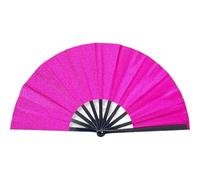 Abanico de mano plegable con purpurina de 10 pulgadas para Kung Fu Tai Chi, ventilador grande de arcoíris degradado para festivales de música, rave, accesorio de rendimiento de costilla de plástico