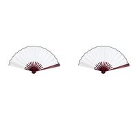 Abanico de mano plegable de tela con mango de madera para hombre y mujer, 13 pulgadas de largo, blanco