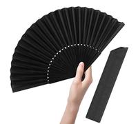 Abanico de mano plegable negro de 20,8 cm, abanico chino plegable para mujer y nylon español para bailar, abanico de tela retro plegable para tai chi y kung fu