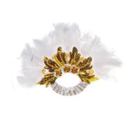 Abanico de Mano Plegable para Damas, Abanico de mano de plumas de pavo hecho a mano con encaje africano for damas, regalo de boda o fiesta.(Color-4)