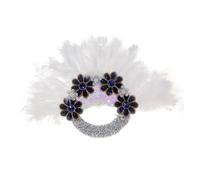 Abanico de Mano Plegable para Damas, Abanico de mano de plumas de pavo hecho a mano con encaje africano for damas, regalo de boda o fiesta.(Color-2)