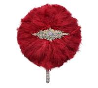 Abanico de Mano Plegable para Damas, Abanico de mano de plumas for novia, hecho a mano, con encaje de piedras africanas, ideal como regalo de boda o fiesta, decoración de boda.(Color-13)