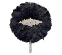 Abanico de Mano Plegable para Damas, Abanico de mano de plumas for novia, hecho a mano, con encaje de piedras africanas, ideal como regalo de boda o fiesta, decoración de boda.(Color-11)