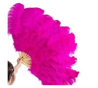 Abanico de Mano Plegable para Damas, Abanico grande de plumas de avestruz auténticas for decorar fiestas de Halloween, bodas, danza del vientre, bricolaje(Rose,130CM)