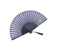 Abanico de mano plegable pequeño para mujer, estilo vintage japonés, de seda y bambú, para decoración de fiestas, bodas y bailes, color azul.
