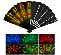 Abanico de mano plegable Ventilador con luz LED, abanico plegable grande iluminado, accesorios rave, abanico iluminado a pilas para fiestas, discotecas y conciertos de música