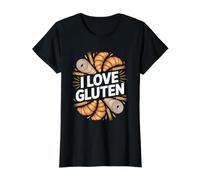 Abanico de Pan con cruasanes de Trigo I Love Gluten Camiseta gráfica económica, Mujer, Negro, XS