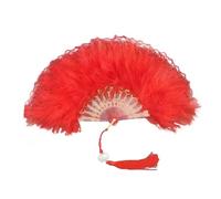 abanico de plumas, Abanico de mano plumas marabú avestruz, abanico plegable, abanicos Vintage, borlas encaje, regalo artesanal(Red Lace)
