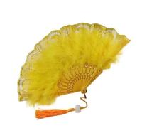 abanico de plumas, Abanico de mano plumas marabú avestruz, abanico plegable, abanicos Vintage, borlas encaje, regalo artesanal(Yellow)