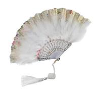 abanico de plumas, Abanico de mano plumas marabú avestruz, abanico plegable, abanicos Vintage, borlas encaje, regalo artesanal(Red 01)