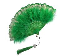 abanico de plumas, Abanico de mano plumas marabú avestruz, abanico plegable, abanicos Vintage, borlas encaje, regalo artesanal(Green)