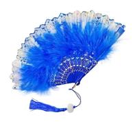 abanico de plumas, Abanico de mano plumas marabú avestruz, abanico plegable, abanicos Vintage, borlas encaje, regalo artesanal(Blue)