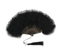 abanico de plumas, Abanico de mano plumas marabú avestruz, abanico plegable, abanicos Vintage, borlas encaje, regalo artesanal(Black)
