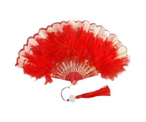 abanico de plumas, Abanico de mano plumas marabú avestruz, abanico plegable, abanicos Vintage, borlas encaje, regalo artesanal(Pink)