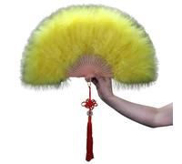abanico de plumas, Abanico de mano plumas marabú avestruz, abanico plegable con nudo chino, decoración baile, falsas Retro decorativo(Yellow)