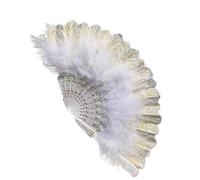 abanico de plumas, Abanico de mano plumas marabú avestruz, patrón encaje, abanicos artesanales, lata baile, DIY, adornos for el hogar, decoración(White)