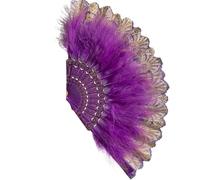 abanico de plumas, Abanico de mano plumas marabú avestruz, patrón encaje, abanicos artesanales, lata baile, DIY, adornos for el hogar, decoración(Purple)