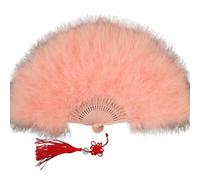 abanico de plumas, Abanico de mano plumas marabú avestruz, regalo artesanal arte abanico plegable(Color 14)