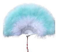 abanico de plumas, Abanico de mano plumas marabú avestruz, regalo artesanal arte abanico plegable(Color 18)
