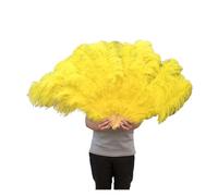 Abanico De Plumas Abanico De Plumas Grandes Retro 2 Tamaños, Abanicos del Baile Rojo, Accesorios Espectáculo For Escenario Boda, Decoración con Marabú Mano, 13 Huesos para Bailar(Yellow,130CM 1PCS)