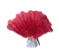 Abanico De Plumas Abanicos Grandes de 13 Plumas Hueso, 100CM, 130CM, Rosa roja, Abanico Mano for Fiesta Boda, Accesorios for actuación en Escenario para Bailar(Wine Red,Left Hand 100CM)