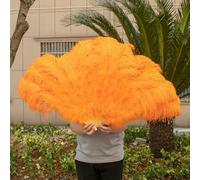 Abanico de plumas de avestruz blancas naturales de 13 huesos para espectáculos de baile, Halloween, fiestas, bodas, escenarios, abanico de plumas de avestruz esponjosas de mano, color naranja, 1 uni