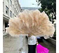 Abanico de plumas de avestruz blancas y rojas de 13 huesos, 1 o 2 piezas, plegable, de mano, con plumas esponjosas para grandes presentaciones en escenarios, accesorios, color champán, 130 cm, 1 uni