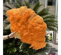 Abanico de plumas de avestruz blancas y rojas de 13 huesos, 1 y 2 piezas, plegable, de mano, con plumas esponjosas para grandes presentaciones en escenarios, accesorios, color naranja, 130 cm, 4 uni