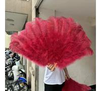 Abanico de plumas de avestruz grande de 130 cm, esponjoso, de 13 huesos, para carnaval, danza del vientre, espectáculos, manualidades, color rojo vino, 2 unidades