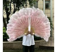Abanico de plumas de avestruz grande rojo de 13 huesos, 100 cm/130 cm, plegable, de mano, para fiestas, carnavales, bailes y espectáculos, color rosa claro, 130 cm, 1 unidad
