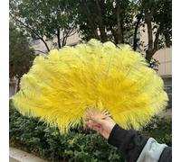 Abanico de plumas de avestruz hecho a mano, 100 x 60 cm, para bodas, fiestas, bailes, cumpleaños, celebraciones, 70 x 40 cm, amarillo, un par (dos)