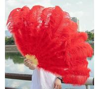 Abanico de plumas de avestruz natural B de 130 cm, abanico plegable grande de mano con 13 huesos para danza, para decoración de escenarios, fiestas y espectáculos, rojo, 130 cm, 1 unidad, derecha