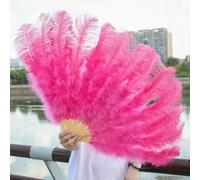 Abanico de plumas de avestruz natural B de 130 cm, abanico plegable grande de mano con 13 varillas para danza, para decoración de escenarios, fiestas y espectáculos - Rojo sandía - 130 cm (1 unidad